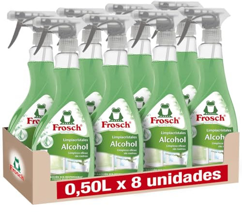 Frosch - Limpia Cristales Ecológico con Alcohol, Limpieza Eficaz de Cristales y Superficies Lisas - Caja 8 uds x 500 ml