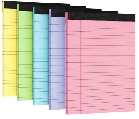 5pcs Legal Pads 8.5 x 11, Notepads 8.5 x 11 Inch,30 Sheets/Pack, Color Note Pads Clear Print Writing Pads of Paper, Memo Pads , Perforate Legal Notepads Paper , Wide Ruled Lined with Sturdy Back