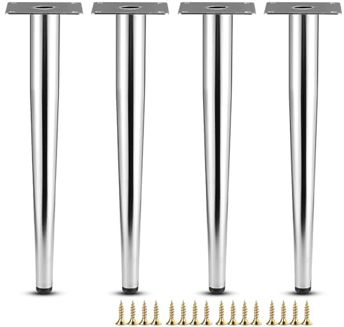 DJCYGG 4 Pezzi Piedini per Mobili Gambe di Supporto per Divano in Metallo,Conico Piedi per Tavolino,Piedi Base Metallo Zampe Armadietto,Tavolo,Letto,Poltrone,con Viti,Argento (Dritto,30cm)