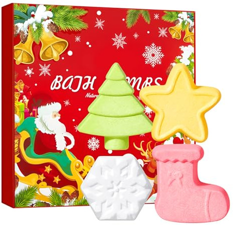 Bath Bombs,Bath Bombs for Kids,Christmas Bathing Bomb Set,Snowflake,Christmas Tree,Star & Stocking Shapes,4 Moisturizing Fizzybathing Bomb,Nourishing & Relaxing for Women & Kids