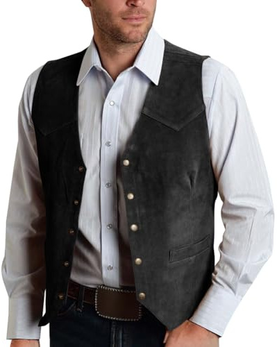 Oanviso Homme Gilet De Costume Gilets en Daim Veste Style Cowboy Western Vintage Soiree Formelle Vestes sans Manches Coupe Ajustée pour Mariage