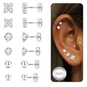 CASSIECA 6 Paia Orecchini Donna Punto Luce Argento 925 Set Orecchini con Zirconi Anallergici Orecchini Argento con Chiusura Farfalla per Cartilagine Piercing