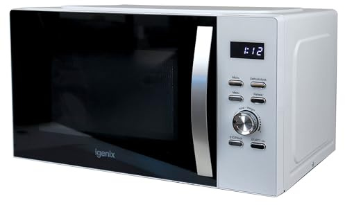 Igenix IGMS03090W 30L 950W Digital Microwave – 8 Auto Cook Programmes, 5 Power Levels, Defrost Setting, 60-Min Timer, 315mm Turntable, Aluminium Alloy Handle – White