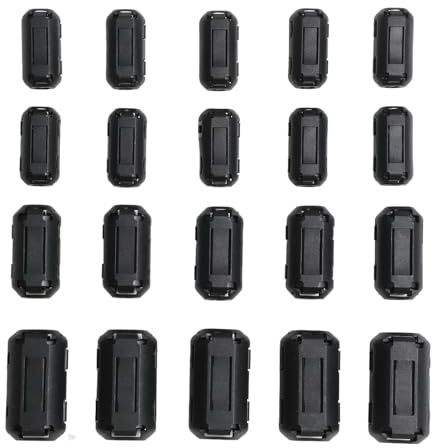 MonoSora 20 anillos de filtro de supresión de ruido de núcleo de ferrita, clips de cable de 3,5/5/7/9 mm para RFI EMI en cables de audio y vídeo USB, color negro