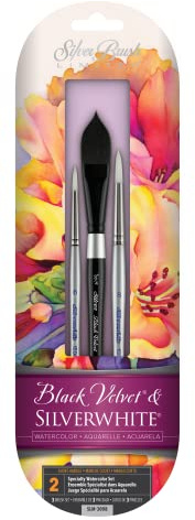 Silver Brush Limited SLM-3098 Susan Louise Moyer Specialty Watercolor Set, Set of 3, Size 3/4 Inch Oval and Sizes 6 and 8 Round Paintbrushes, Short Handle