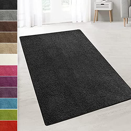 casa pura Teppich Wohnzimmer Schwarz Flauschiger Teppich 80x150cm Läufer, weicher Wohnteppich Deko für Schlafzimmer, Kinderzimmer, Flur mit antirutsch Unterseite, Shaggy Hochfloor Barcelona