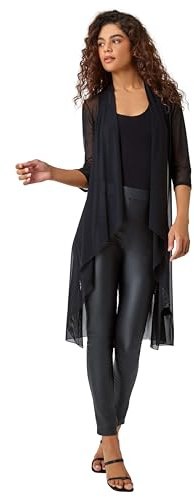 Roman Women's Mesh Sheer Longline Kimono - Ladies Fashion Cover ups for Formal Fancy Casual Everyday Work Evening Dinners Party Christmas New Years Occasions - Black - Size 12