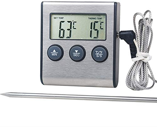 Termometro per forno, barbecue, carne con sonda, termometro da cucina INRIGOROUS con conto alla rovescia integrato, timer da cucina con allarme per grigliare barbecue, batteria inclusa (base)