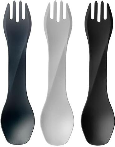 humangear GoBites Uno 3-Pack | Travel & Camping Utensils | Portable & Convertible Dining Ware | Multi-Functional Spork | Dark Gray/Light Gray/Black, Uno (Bulk) 3-Pack