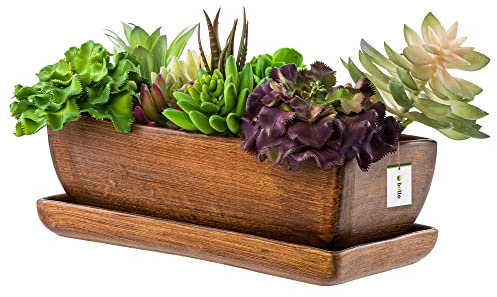botle Keramisk blomkruka blomkruka kaktus spot underlägg vattenhål kaktus bonsai suckulenter (rektangulär, mörkbrun)