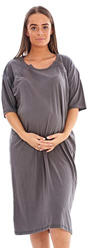 Malay Ladies Plain Maternity Nursing Nightdress 100% Cotton Breast Buttons Labor Gown