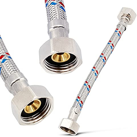 Sanitär Anschlussschlauch 300 mm Länge Flexibler Panzerschlauch 1/2 Zoll x 1/2 Zoll Überwurfmutter | DN8 Flexschlauch Verbindungsschlauch Verlängerung Edelstahl Trinkwasserschlauch