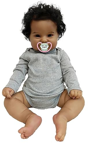 MineeQu 20 Zoll Echte Baby Größe Afroamerikaner Hand Verwurzeltes Haar Neugeborenes Lächelndes Puppen Look Realistisch Schwarze Haut Weicher gewichteter Körper Reborn Kuscheliges Baby-Geschenkset