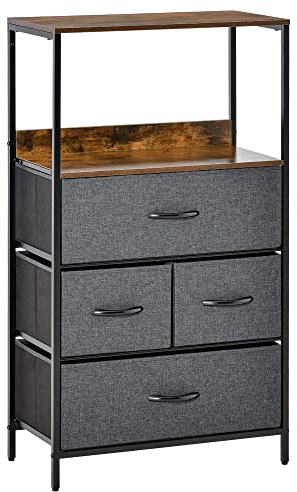 HOMCOM 4 Drawer Storage Chest Unit Home Cabinet w/Shelves Home Living Room Bedroom Entryway Living Furniture, Black