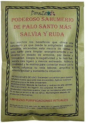Poderoso Sahumerio DoraZen - Bolsa de 50 Gramos - Mezcla de Hierbas, inciensos y resinas Esotéricas (Palo Santo, Salvia y Ruda)