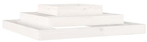 vidaXL Square Wooden Planter - White, Solid Pine Wood, 110x110x27 cm - 3-Tier Design - Ideal for Flowers and Vegetables - Sturdy and Decorative - for Garden, Balcony, Indoor and Outdoor Use