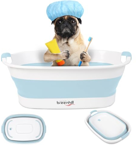 Baignoire pliable pour petits chiens et chats, baignoire portable avec bouchon de vidange d'eau, baignoire pliable pour animal domestique pour utilisation en intérieur et en extérieur, bleu