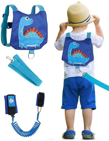 Lehoo Castle Baby Reins, 4 in 1 Toddler Reins for Walking 1-3 Years with Anti Lost Wrist Link, Reins for Toddlers Boys Girls with Safety Harness - Brachiosaurus Blue