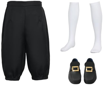 BPURB Men's Colonial Pants Costume Medieval Pirate Cosplay Pants Renaissance Tudor Costume Breeches Socks Shoe Buckle Black