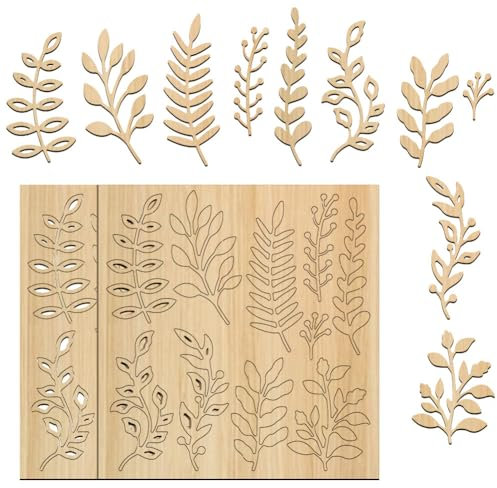 BENECREAT 2 Sets 20pcs Leaves Cut Chipboard Embellishments, 14.5x15.2cm Wooden Leaf Theme Decoration, Branch Leaf Silhouette Cutouts for Card Making and Scrapbooking