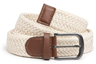 Amaci&Sons Unisex Damen & Herren geflochtener Stretchgürtel Flechtgürtel G1 Cremeweiß W33 (112,5cm)