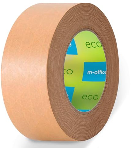 m-office Ruban Adhésif Papier Kraft, Ruban Adhésif pour Emballage de Cartons, Envois, Déménagements et Loisirs Créatifs, Ruban Papier Emballage, Scotch Brun Papier Kraft (1 unité, 50mmx50m)