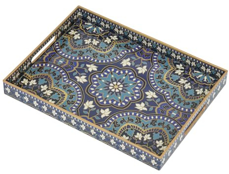 Serviertablett, Tablett mit Griff Boho Deko Rechteckig Kaffeetablett, Bruchsicher Groß Tablett für Küche, Wohnzimmer, Bar, Partei(40x 30 x 4 cm)