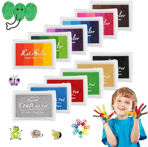 Puedno 12 Stück Stempelkissen Bunt 30 Farben, Stempelkissen Kinder, 7,5 x 5,5 cm Fingerstempelfarbe Ungiftig Abwaschbar Fingerabdruck für Handwerk Scrapbook Papier DIY