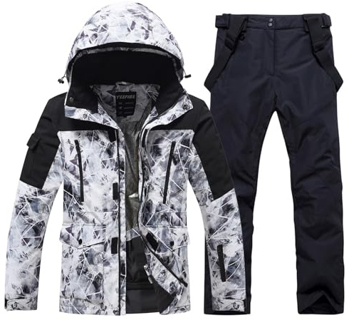 YEEFINE Herren-Skianzüge, wasserdicht, Winter-Schneeanzug, Snowboardjacken, Mäntel, Hosen, #5hua+bk, XX-Large