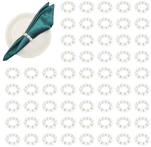 Anelli portatovaglioli con perle, 60 pezzi, con fibbie, tovaglioli, anelli allungati, con strass, portatovaglioli, fermagli per tovaglioli, decorazione da tavolo per cene, matrimoni, banchetti e feste