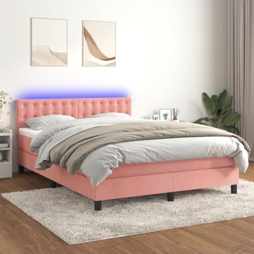 Brokky Boxspringbett mit Matratze & LED Bett Mit Bettkasten Bett Boxspringbett Betten Boxspringbett Mit Matratze Rosa 140x200 cm Samt