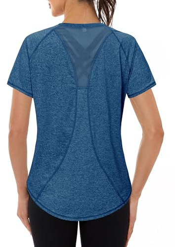 Gyabnw Gym Toppar Kvinnor Träning Yoga Löpning Topp Snabbtorkande Sport T-Shirt Dam Rund hals Kortärmad T-skjorta | Andningsbart ryggnät, lös passform, lätt design, fukttransporterande tyg, för gymträning, yoga och löpning