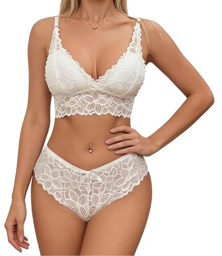 GIVTULIP Conjunto de ropa interior Sujetador y braguita Lencería para mujer Sujetador de encaje y braguitas Set de sujetadores sin aros con tirantes ajustables Sujetador push-up sin aros Tallas