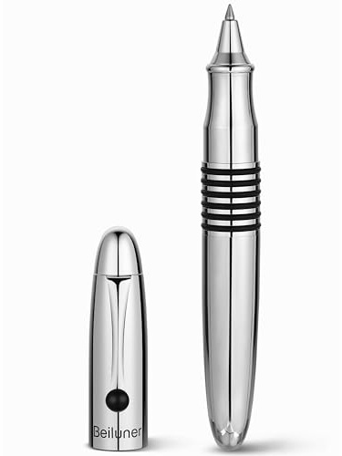 BEILUNER 320 Silver Chrome Rollerball - Stunning Luxury Pen with Chrome Finish, EDC, Heavy, Schmidt Black Ink Refill, Best Gift Set for Men & Women, Professional, Executive Office, Nice Classic Pens