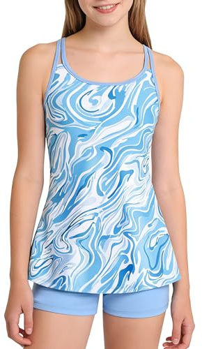 Ghteas Girls Swimsuit 2 Pieces Bikini Set Blue Split Bathing Suit Adjustable Shoulder Straps Cute Swimwear Water Sports Fashion Swimming Suits for Tween Girl 11-12 Years