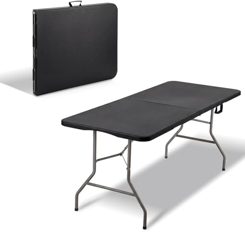 DEWINNER Table Pliante 180 cm | 150kg Max | Table Pliante Camping 180x74x74 cm | Table Portable Exterieur en HDPE | 6 Or 8 Places | Portable avec Verrou de Sécurité | Rectangulaire Noir