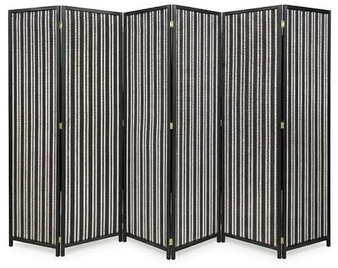 Wooden B&W Folding Paravent 6 Panel Room Divider Screen, Freestanding Partition Wall Panel Privacy Furniture for Living Room, Bedroom, and Office