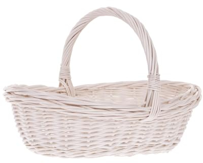 e-wicker24 Cestino per la spesa in vimini intrecciato con manico, leggero cestino da picnic, cestino regalo vuoto, vintage, cestino per la spesa intrecciato (crema)