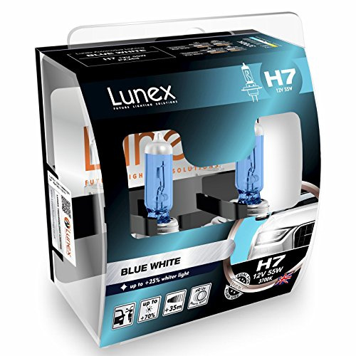 LUNEX H7 477 BLUE WHITE Headlight Halogen Bulbs 12V 55W PX26d + 25% whiter light 3700K duobox (2 units)