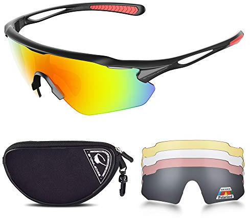 Snowledge Cycling Glasses with 5 Interchangeable Lens UV 400 Protection Polarised Sports Sunglasses for Men Women Running Climbing Fishing Driving Golfing