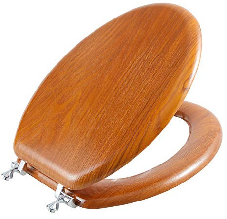 Angel Shield Durable Wood Veneer Natural Toilet Seat Metal Hinged Easy Clean Anti-scratch American Standard(Elongated,Wood Color)