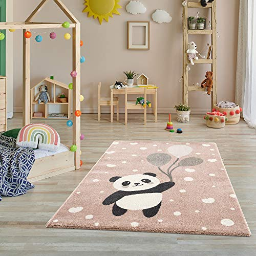 Jimri Teppich Kinderzimmer - Teppiche für Kinderzimmer, Kinderteppich, Kinderteppich Mädchen, Bär, Panda, (Hellrosa, Größe: 120x170 cm)