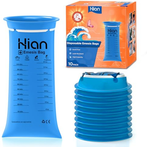 Hion Sick Bags 10 Pack - High Density Vomit Bags, Leak-Resistant & Portable - Ideal for Motion Sickness, Car & Air Travel - Perfect for Pregnant Women, Taxi Drivers