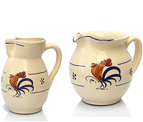 Colì, Set 2 Brocche, Brocca Bombata 15 cm e Brocca Ursulo 18 cm Serie Gallo, Brocca Acqua, Brocca Vino, Brocca e Caraffe da Tavola, Brocche Terracotta