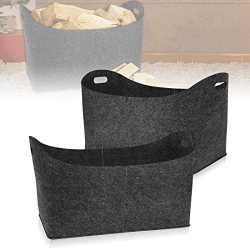 YARDIN 2 Stück Holzkorb für Kaminholz Faltbar Groß Kaminholztasche Kaminholzkorb Filzkorb Kaminholz mit Verstärkten Filztasche Einkaufstaschen Zeitungskorb Shopper - 55 x 30 x40 cm, Dunkelgrau