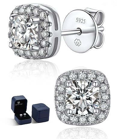 MomentWish Moissanite Halo Ohrringe, 1,16 Karat Moissanit-Diamant Ohrstecker 925 Sterling Silber Echt Glitzer Hochzeit Brillant Ohrringe für Frauen Damen