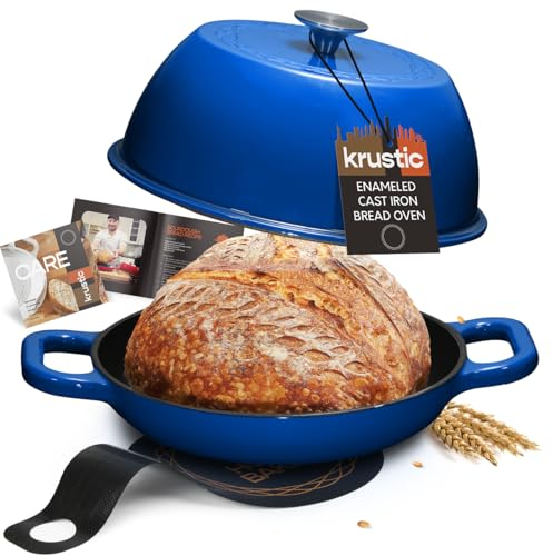 Krustic Enameled Cast Iron Dutch Oven for Sourdough Bread Baking | 6 Quart Pot with Lid | 10 Inch Ceramic Enamel Thick Coated Cookware Set with Non Stick Silicone Baking Mat for Cooking