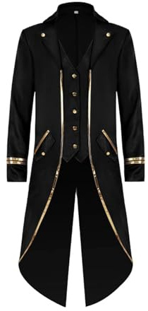 FJKVKDT Medieval Tailcoat Men Vintage Jacket Retro Gothic Victorian Coat Halloween Costume (Black, 3XL)