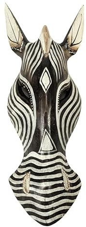 Woru Masque mural Zèbre 30cm en bois sculpté et peint à la main