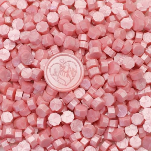 Perles de cire à cacheter, 300 perles de cire rose perlées, perles de cire à cacheter octogonales de remplissage pour cachet de cire, parfait pour les invitations de mariage, cartes de Noël (perle